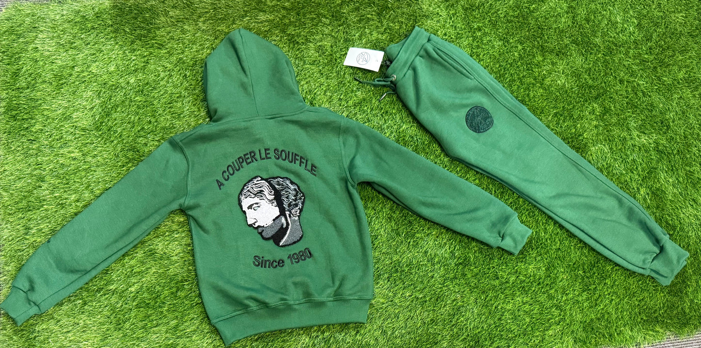 A Couper Le Souffle Dark Green Kids Sweatsuit Sets