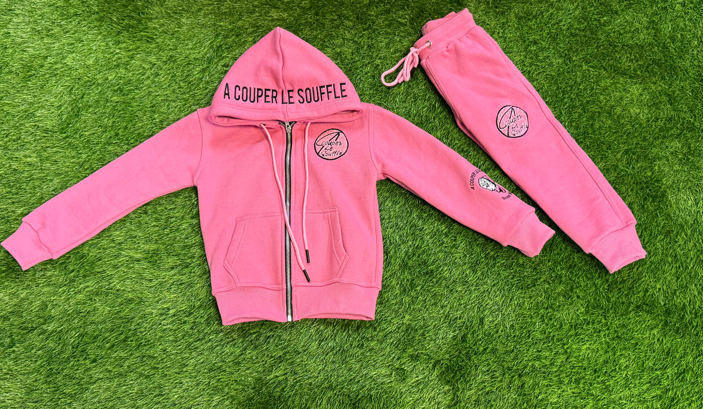 A Couper Le Souffle Pink Kids Sweatsuit Sets