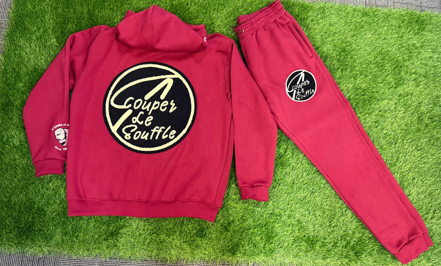 A Couper Le Souffle Unisex Burgundy SweatSuit Logo