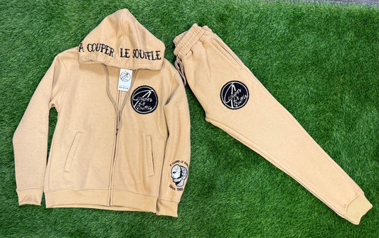 A Couper Le Souffle Unisex Tan SweatSuit Logo